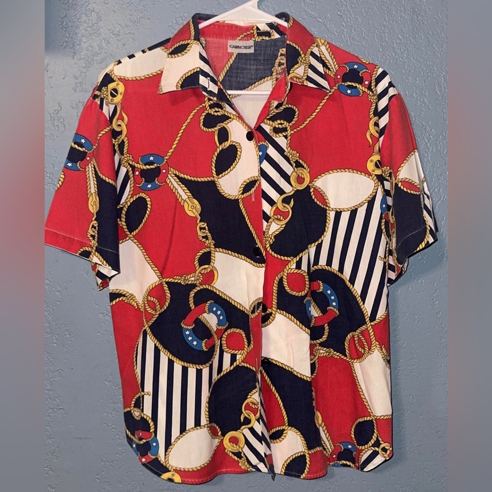 Cabin Creek Red, Navy & White Rope-Print Short Sleeve Shirt